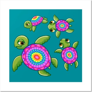 Funny Little Turtle Family Posters and Art